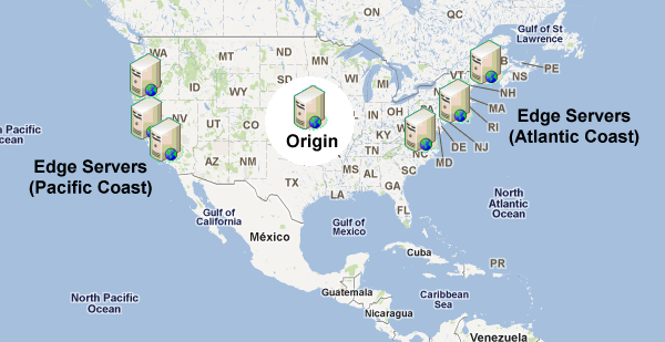 United States CDNs often have edge servers located on the Pacific and Atlantic coasts